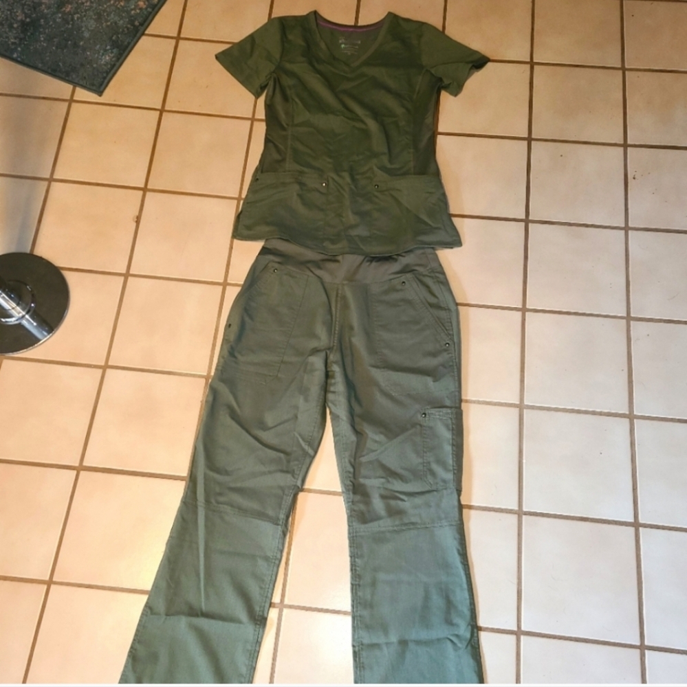 Green purple label scrubs